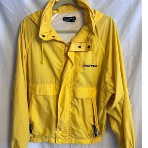 Vintage Men's Nautica‎ bright yellow windbreaker full zip hood Size Medium